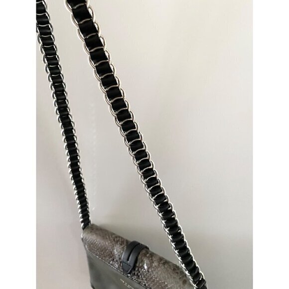 rag & bone Enfield Snake Flap Crossbody Bag Mini Leather Gray Black Python - Picture 5 of 12